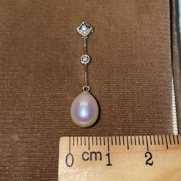 Solid Stamped 14K 585 White Gold Pearl Natural Diamond Pendant for Necklace - Picture 7 of 11